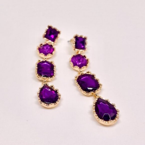 ⭐️❤️FREE Baguette Tiered Rhinestone Stone Geo Drop Chic Glam Classy Hip Earrings - Picture 1 of 7